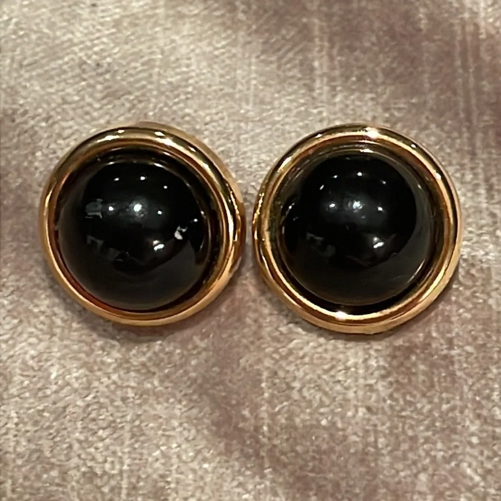 Black and Gold Button Earrings